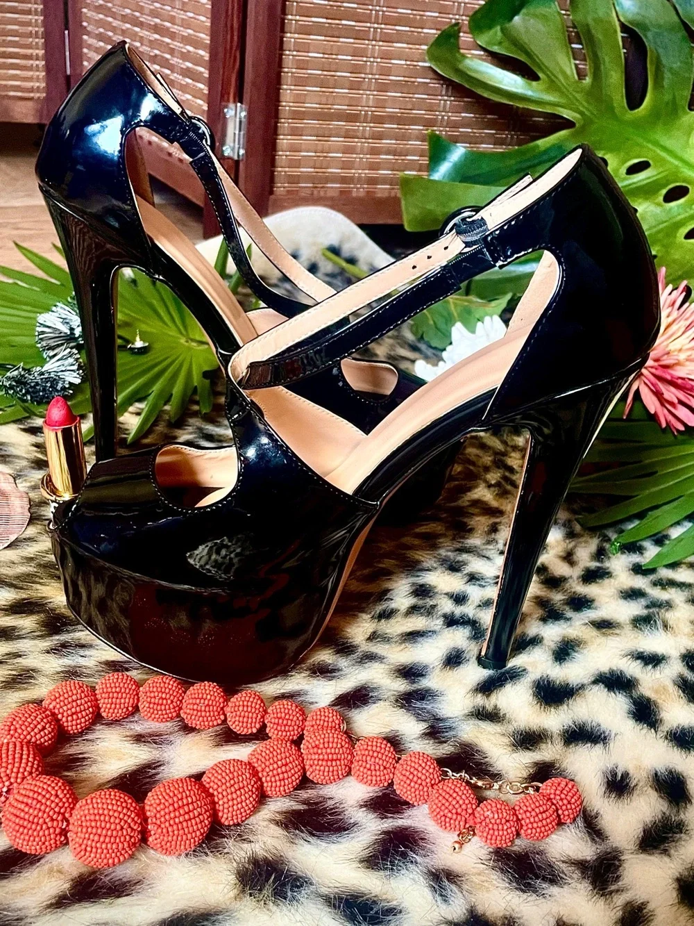 ♥️ Black Patent Platform Mary Jane High Heels Yolkomo Platform Heels for Women 9